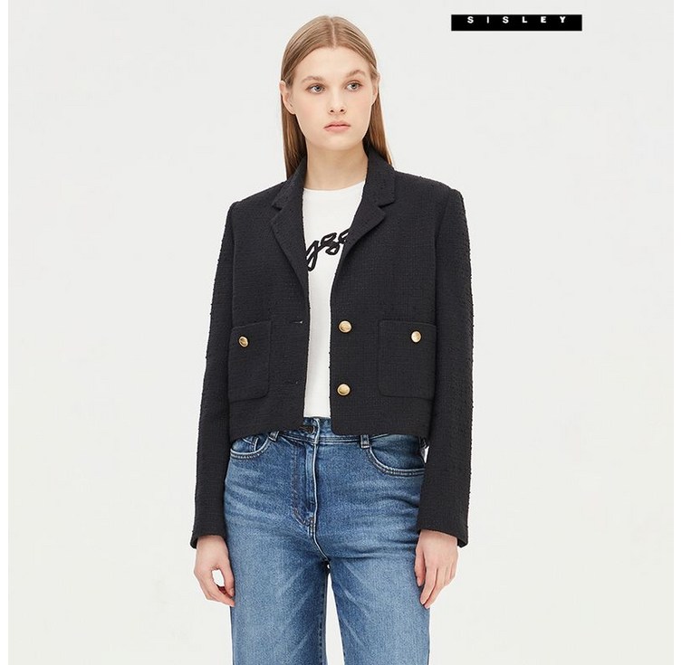 시슬리 허쉬 트위드 카라 자켓 SAJK35431