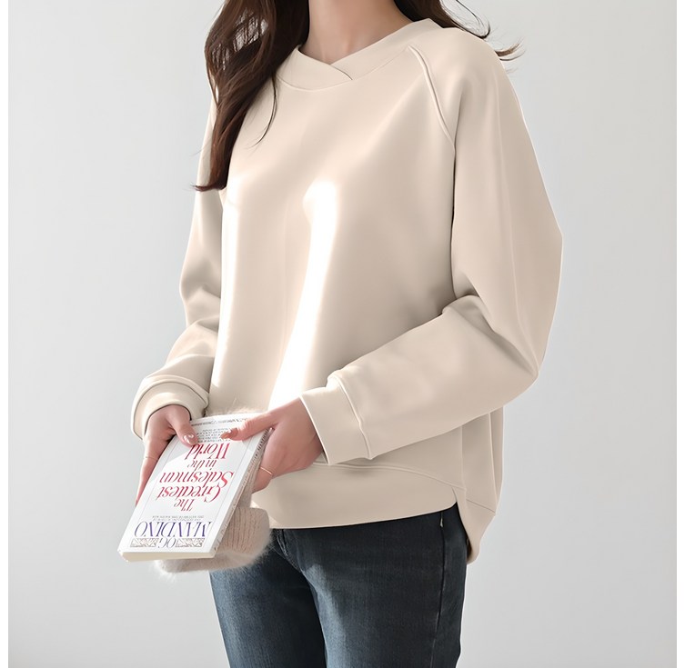 데일리앤 샤빈 가을 겨울 얇은 기모 루즈핏 언발 나그랑 맨투맨 티 래글런 나그랑 루즈핏 여성긴팔티