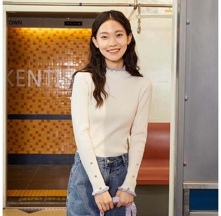 스웨터 semir 나무 귀 소녀 감각 겨울 새로운 대비 색 슬림 기본 탑 니트