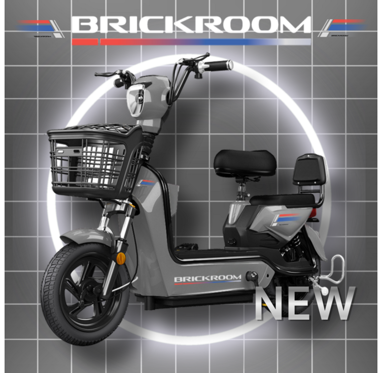 BRICKROOM 3세대 전기 자전거 자토바이 출퇴근 전동 스쿠터 2인용 바이크, 그레이