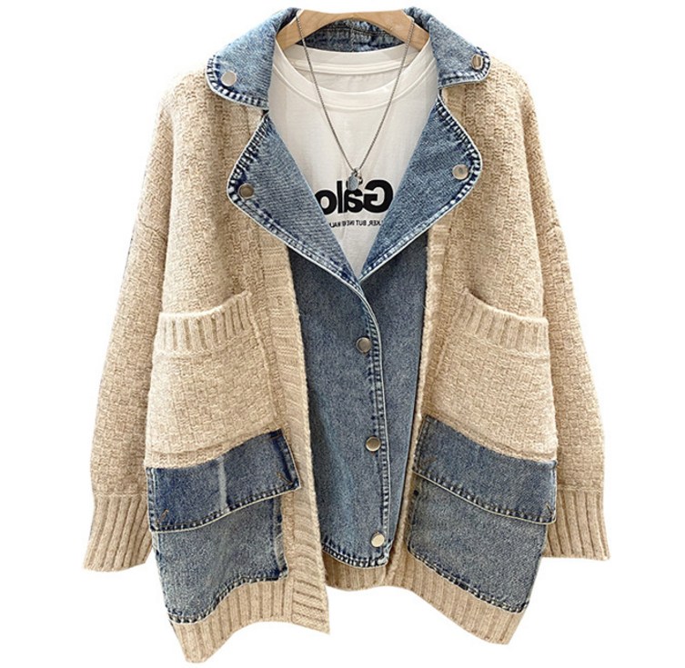 렐라웨어 플레트 데님 레이어드 니트 자켓 2color