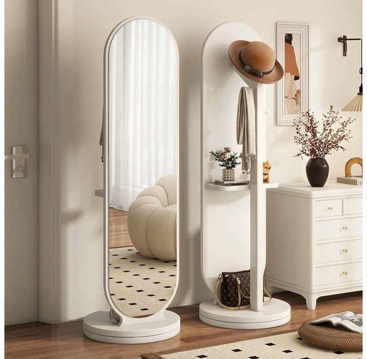 다용도 스탠드 행거 전신거울 거실 인테리어 회전식 아치형 거울, 화이트