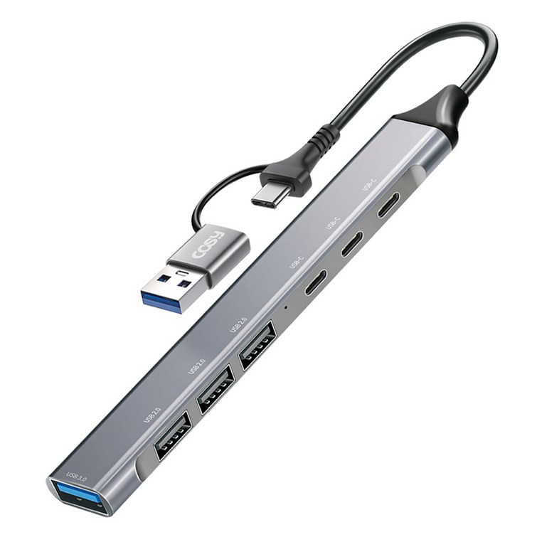 코시 듀얼 커넥터 USB 3.0 슬림 메탈 멀티허브 7포트 C타입 A타입, 그레이, 1개