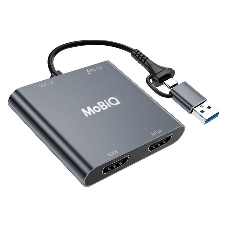 모비큐 C타입 맥북 듀얼 HDMI 4in1 USB 3.0 PD 100W 멀티허브 EM42HP, 혼합색상, 1개 모비큐 C타입 맥북 듀얼 HDMI 4in1 USB 3.0 PD 100W 멀티허브 EM42HP, 혼합색상, 1개