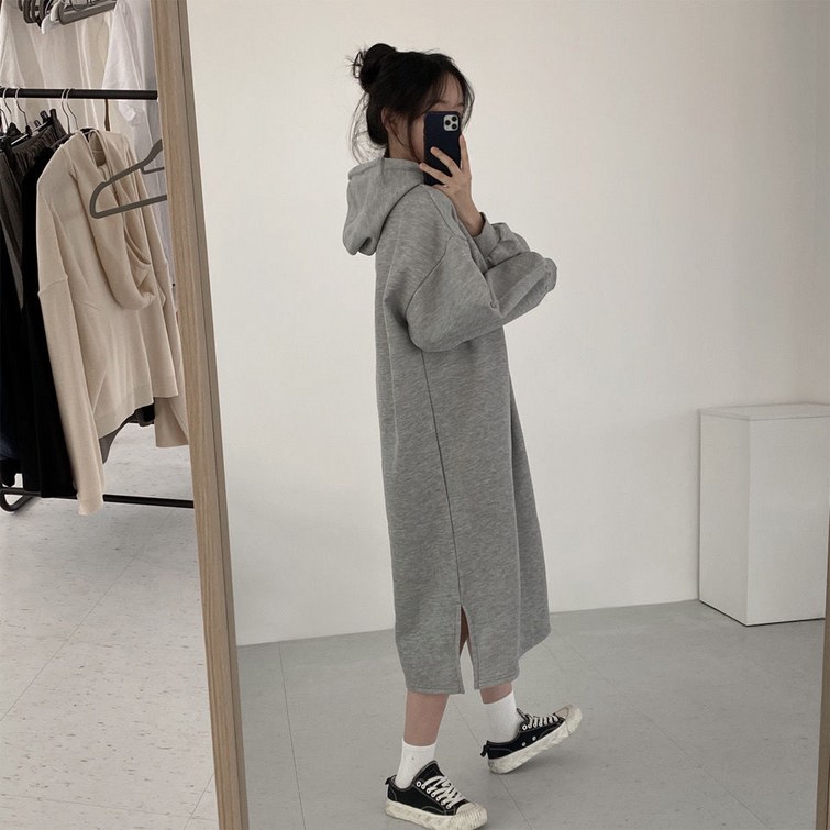 시연 가을 겨울 후드 원피스 슬림 루즈핏 긴팔 티셔츠